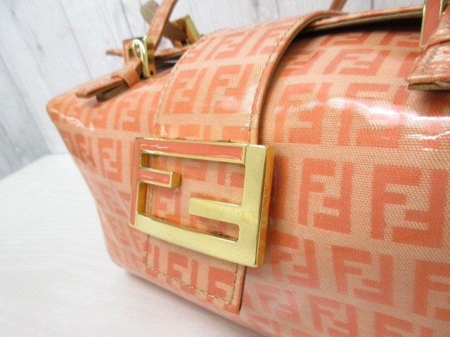 極美品 FENDI フェンディ ズッキーノ ハンドバッグ バッグ PVC×レザー オレンジ 70489