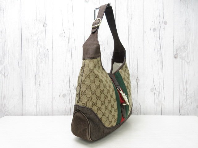 極美品 GUCCI グッチ GGキャンバス ニュージャッキー シェリーライン ハンドバッグ バッグ キャンバス×ヌバッグ レザー ベージュ 茶 66609の画像5