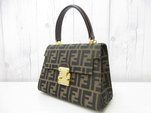 極美品 FENDI フェンディ ズッカ ハンドバッグ バッグ ナイロンキャンバス×レザー 茶系 70896_画像4