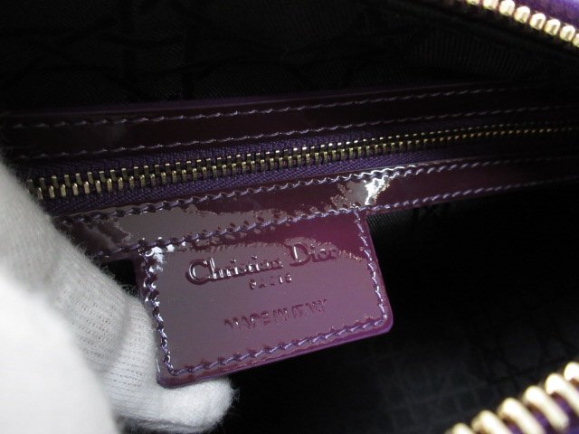 極美品 新品同様 Christian Dior クリスチャン ディオール レディディオール ハンドバッグ ショルダー バッグ パテントレザー 紫2WAY 70915の画像10