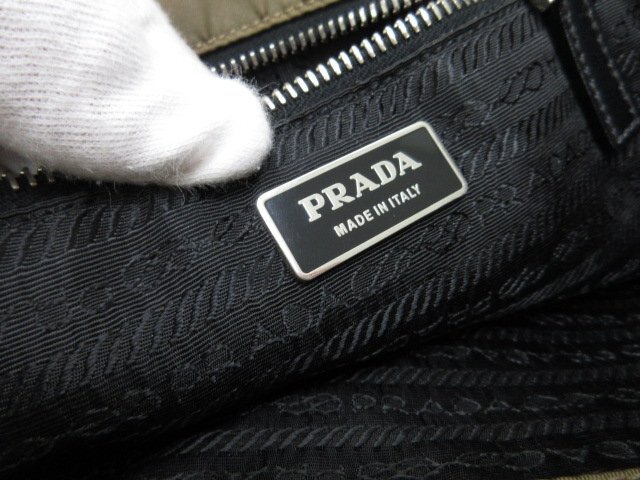 極美品 PRADA プラダ テスート キルティング トートバッグ ショルダーバッグ バッグ ナイロン×レザー カーキ系×黒 70774の画像9
