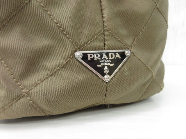 極美品 PRADA プラダ テスート キルティング トートバッグ ショルダーバッグ バッグ ナイロン×レザー カーキ系×黒 70774の画像8