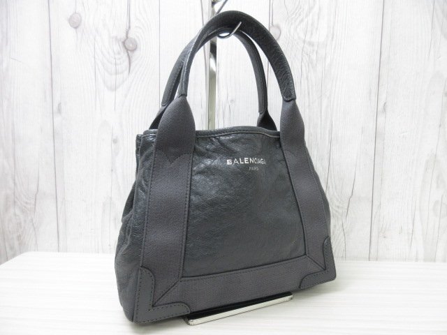 極美品 BALENCIAGA バレンシアガ ネイビーカバスXS ハンドバッグ トートバッグ バッグ レザー×キャンバス グレー 70971Yの画像4