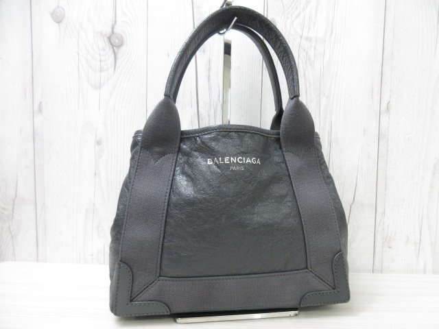 極美品 BALENCIAGA バレンシアガ ネイビーカバスXS ハンドバッグ トートバッグ バッグ レザー×キャンバス グレー 70971Yの画像2