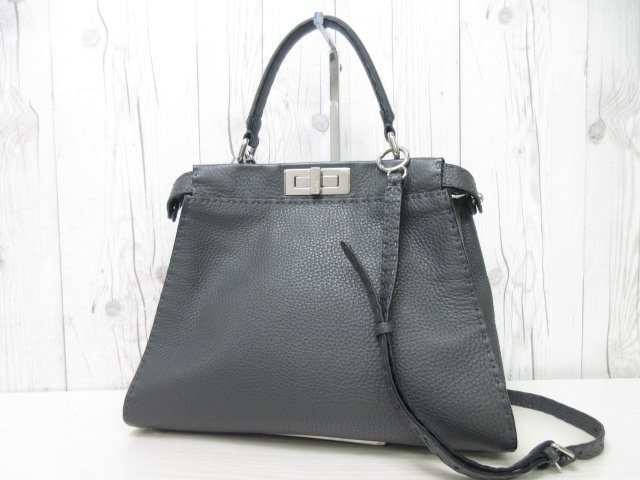 極美品 FENDI フェンディ ピーカブー ハンドバッグ ショルダーバッグ バッグ レザー グレー 2WAY 71157