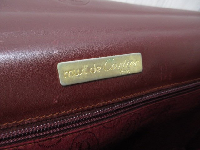  превосходный товар Cartier Cartier Must линия портфель ручная сумочка сумка кожа бордо A4 место хранения возможно мужской 71076