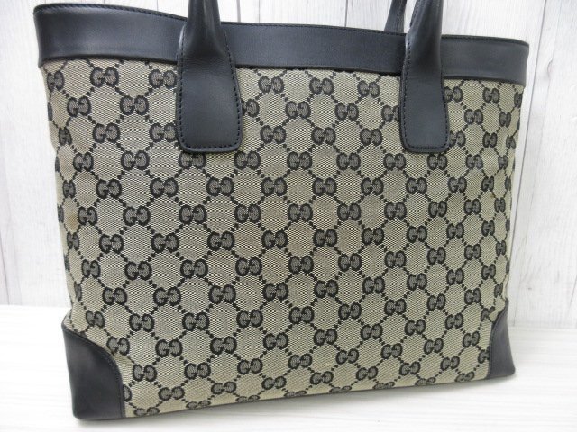 極美品 GUCCI グッチ GGキャンバス トートバッグ ハンドバッグ バッグ キャンバス×レザー 茶×黒 A4収納可 70948Y_画像9