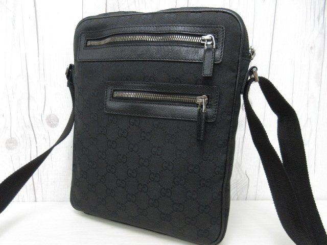 極美品 GUCCI グッチ GGキャンバス ショルダーバッグ バッグ キャンバス×レザー 黒 メンズ 71156_画像9