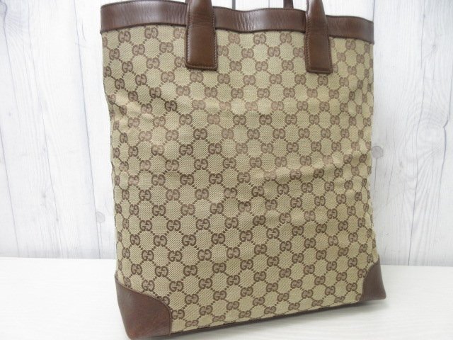 極美品 GUCCI グッチ GGキャンバス トートバッグ ハンドバッグ バッグ キャンバス×レザー 茶 A4収納可 メンズ 71078_画像9