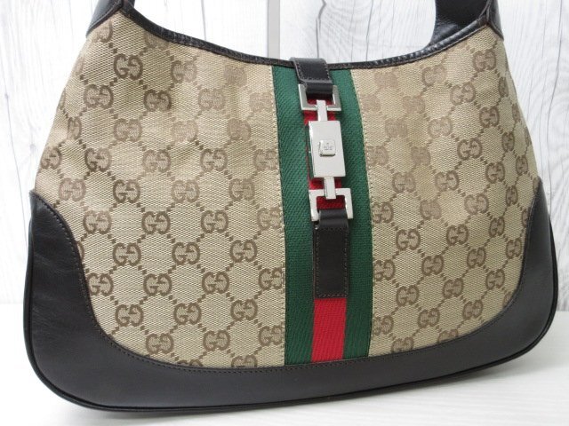 極美品 GUCCI グッチ GGキャンバス ジャッキー シェリーライン ハンドバッグ ショルダーバッグ バッグ キャンバス×レザー 茶系 71059_画像10