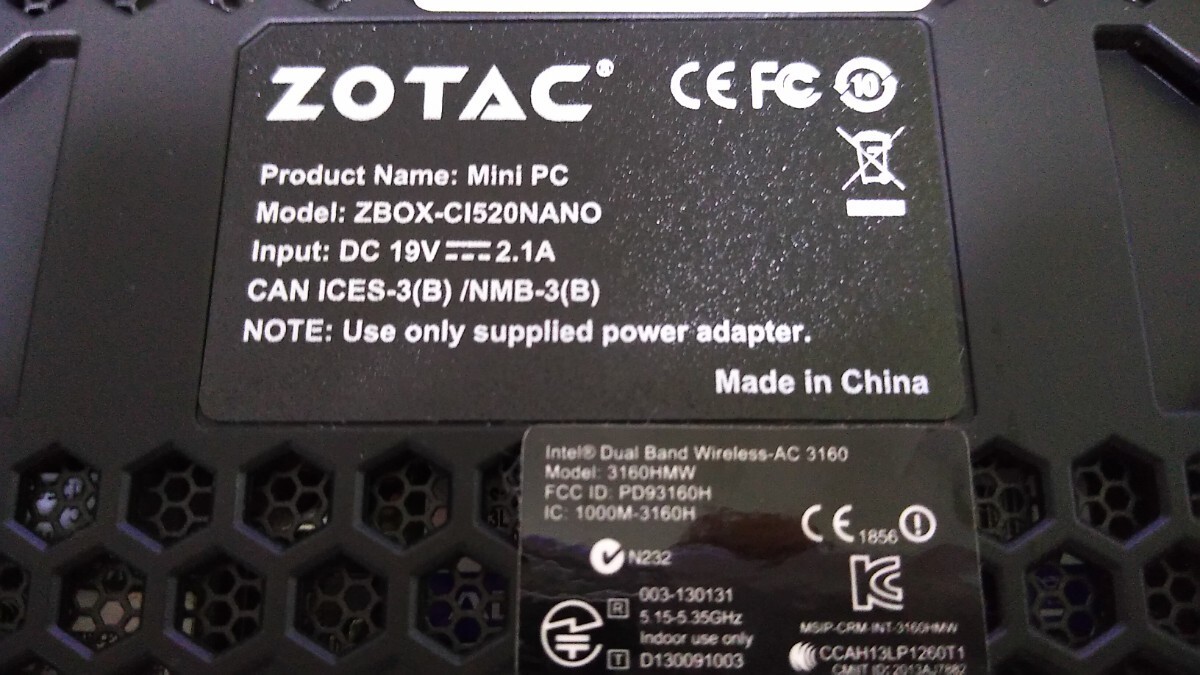 ZOTAC　ミニPC　ZBOX-CI520NANO　中古　ジャンク_画像6