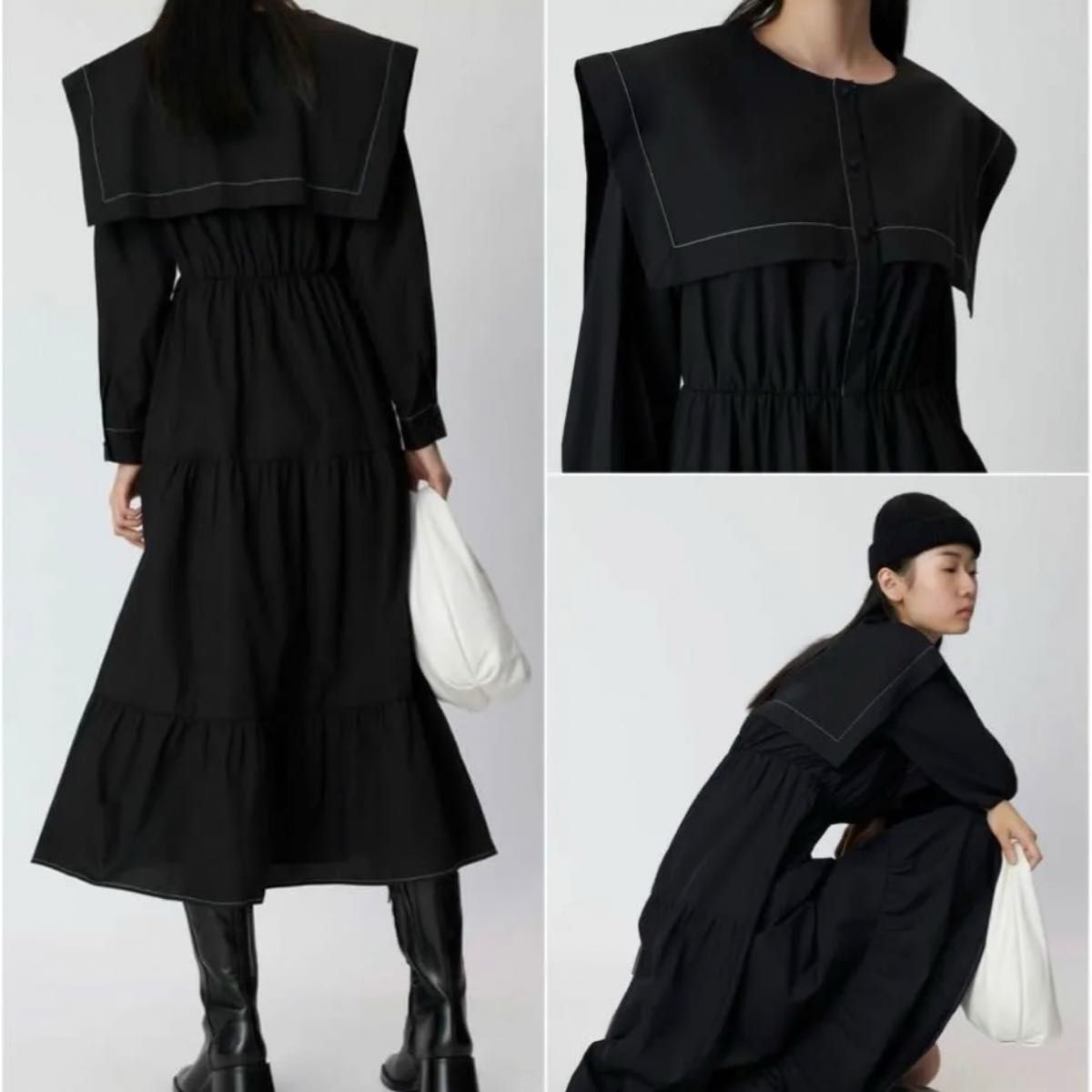 ZARA ザラ パネルミディワンピース XSサイズ セーラー 襟 ビッグ ZARA ザラ パネルミディワンピース XSサイズ セーラー 襟 ビッグ