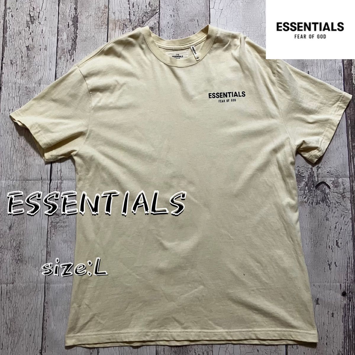 ESSENTIALS tシャツ 半袖 FOG FEAROFGOD メンズ Lサイズ バックプリントシャツ クリーム色 TEE ロゴ