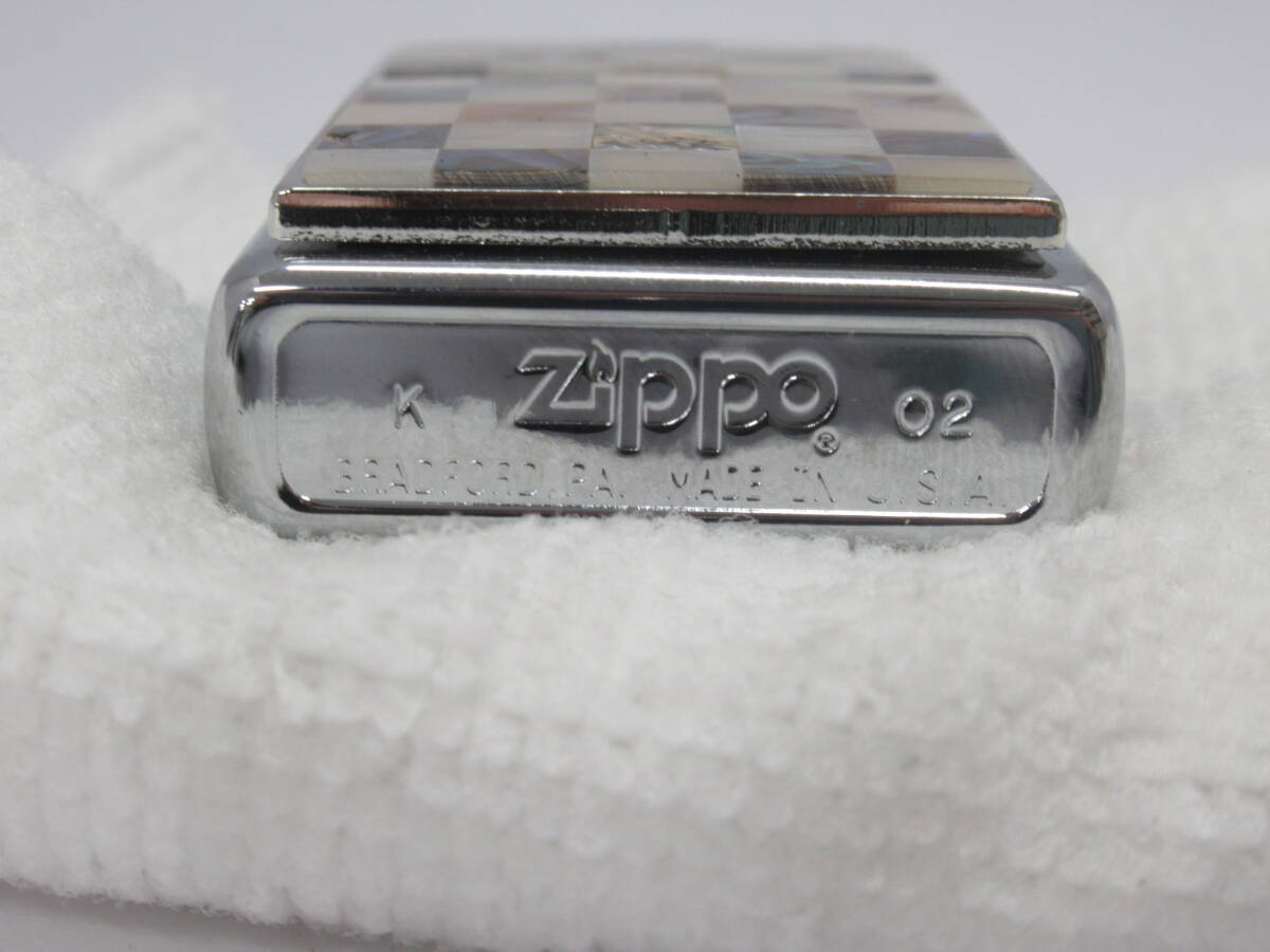 U59 〇ZIPPO ※未使用 SEA WEAVE PEARL シェル メタル貼り 2002年製 箱付き ジッポ 喫煙具 ライターの画像4