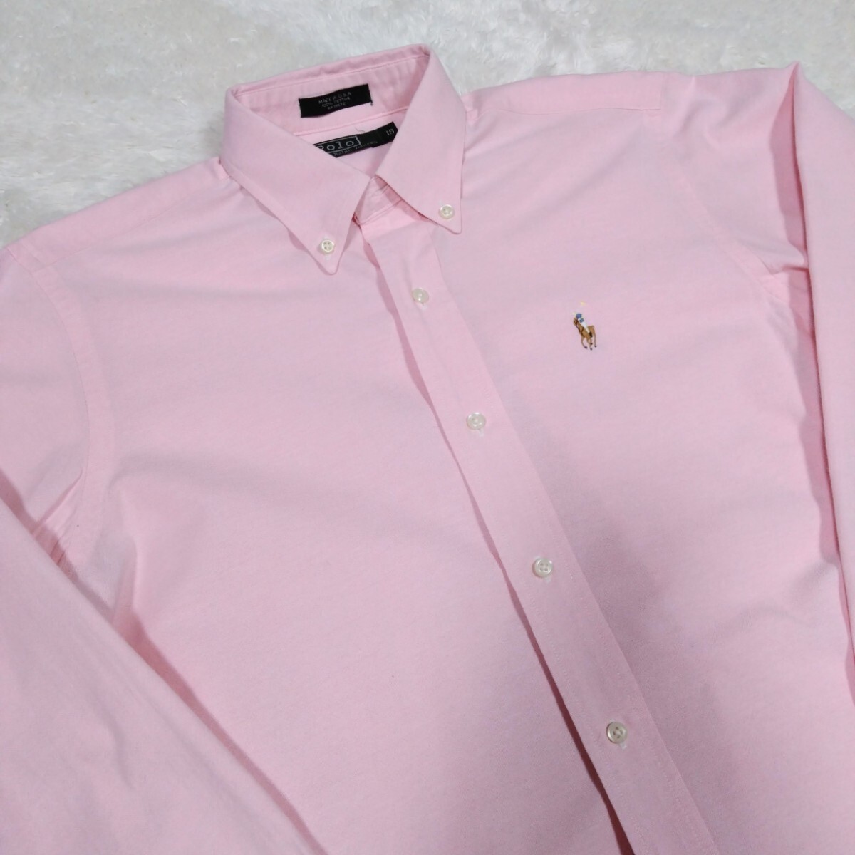 【USA製】POLO RALPH LAUREN OXFORD SHIRT ポロラルフローレン オックスフォード ボタンダウンシャツ 18 アメリカ製 M 長袖シャツ ピンク_画像3