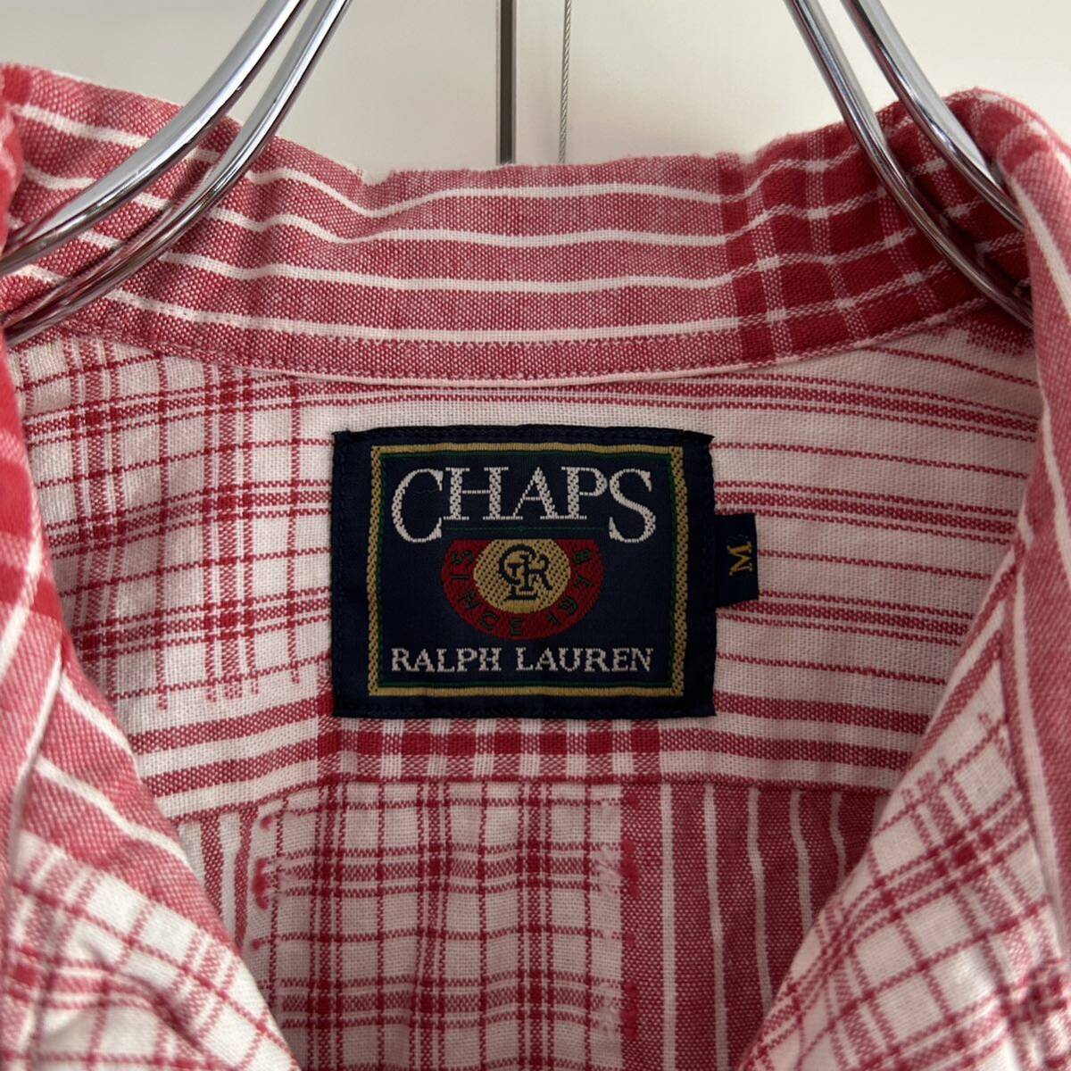 90s CHAPS RALPH LAUREN チャップスラルフローレン ループカラーシャツ オープンカラーシャツ M チェック 開襟 古着 大きめ_画像3