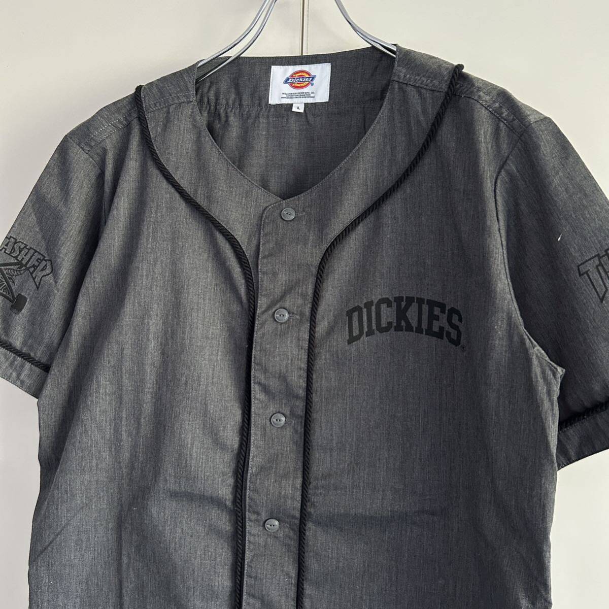 Dickies THRASHER ディッキーズ スラッシャー ベースボールシャツ L ストリート sk8 グレー 大きめ_画像1