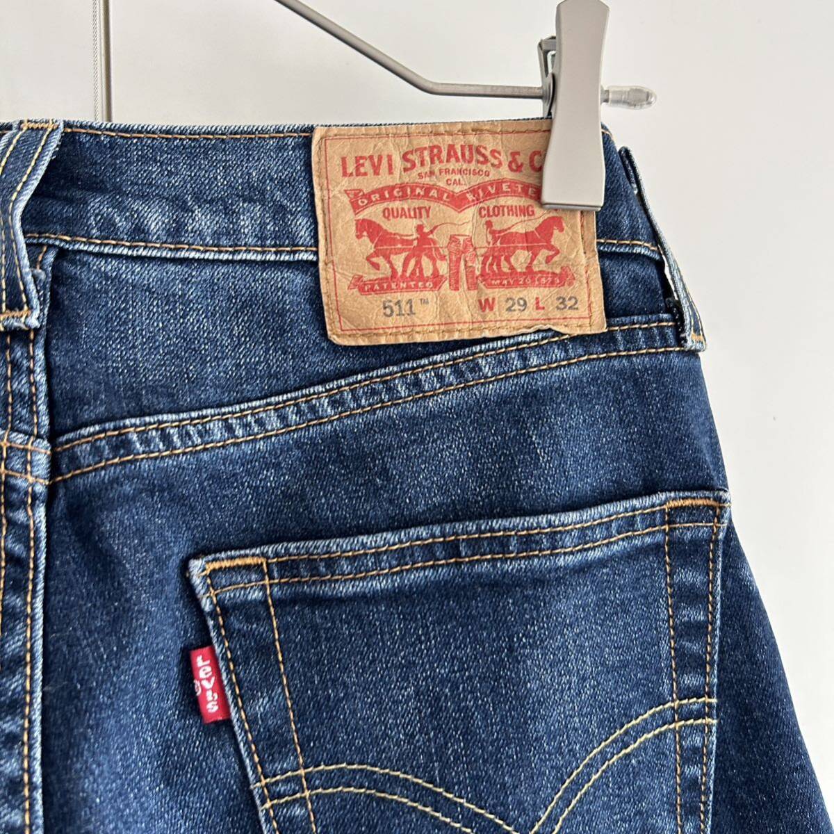 Levi's リーバイス 511 スリムストレート デニムパンツ ジーンズ w29 ユーズド加工 ストレッチ インディゴ _画像9