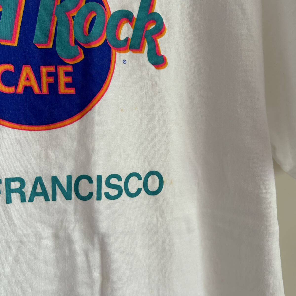 デッドストック 90s Hard Rock CAFE ハードロックカフェ USA製 ロゴ Tシャツ L 袖裾シングル ホワイト アート アニメ 企業 古着 の画像4