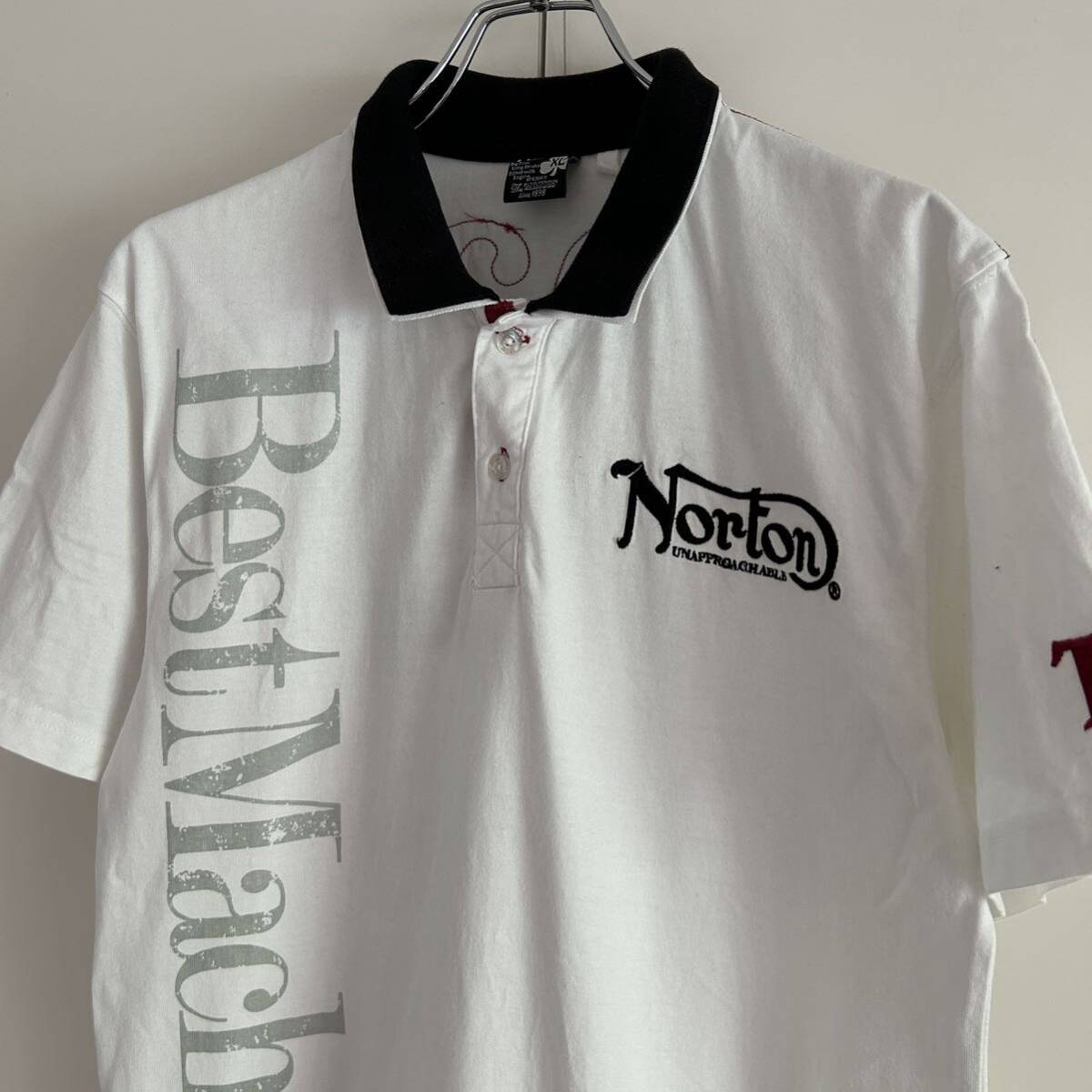 Norton ノートン ポロシャツ XL モーターサイクル 刺繍 ホワイト 大きいサイズ_画像3
