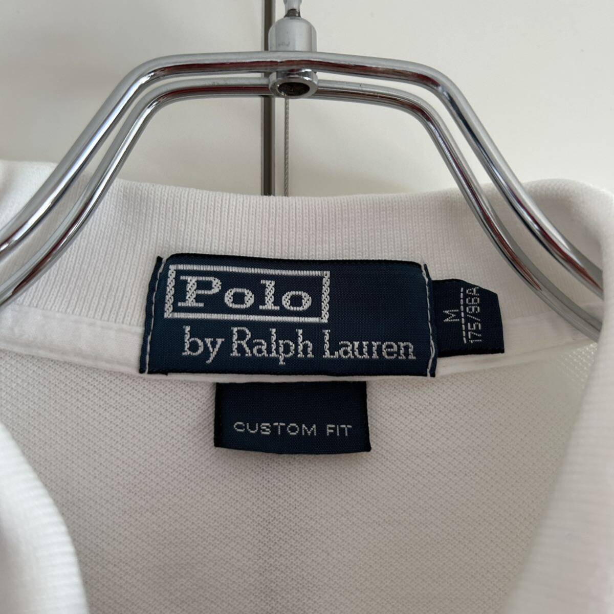 90s Polo by Ralph Lauren ポロバイラルフローレン CUSTOM FIT ポロシャツ M ビッグポニー ホワイト 古着 大きめ_画像3