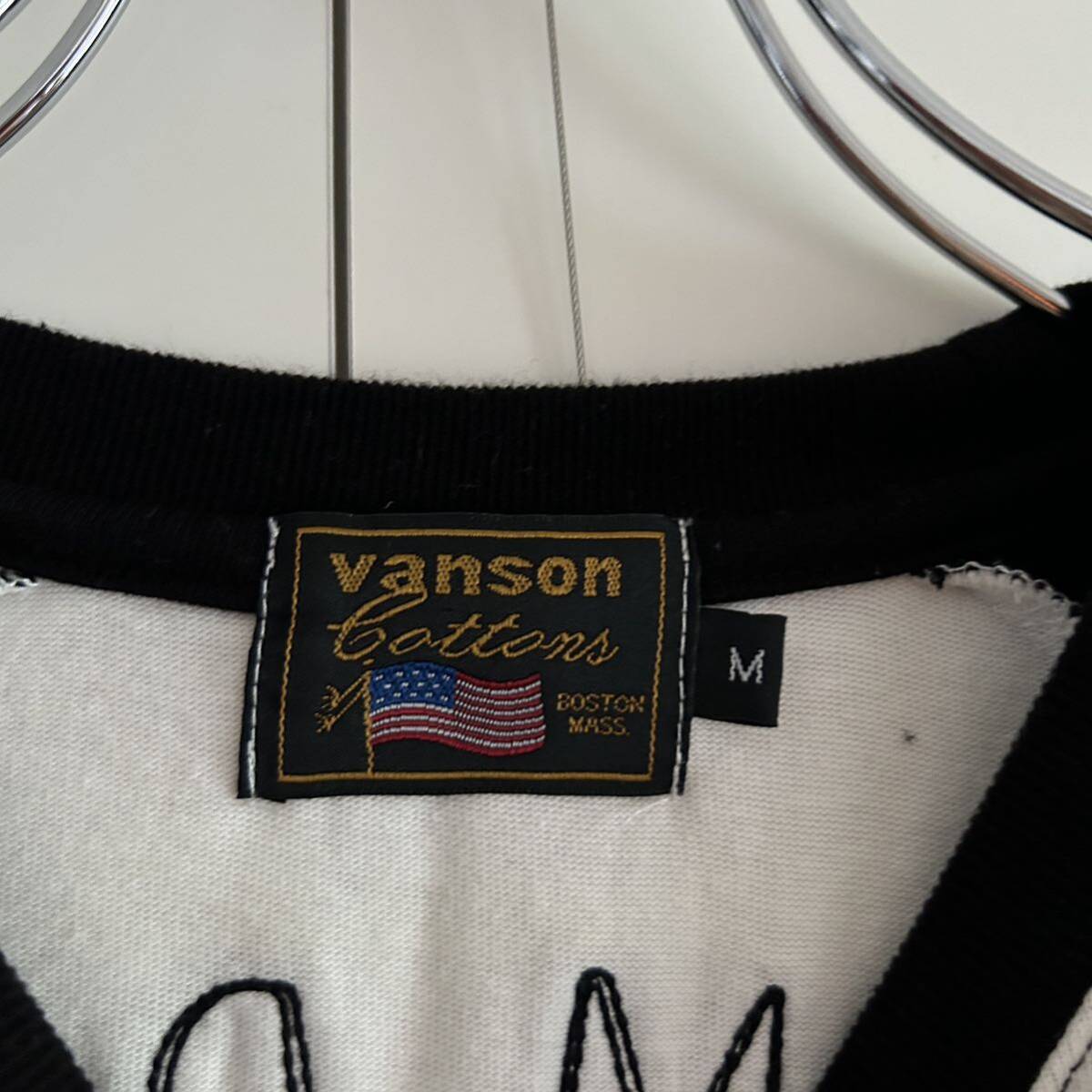 VANSON バンソン ラグランスリーブTシャツ M モーターサイクル ロゴ刺繍 袖プリント_画像4