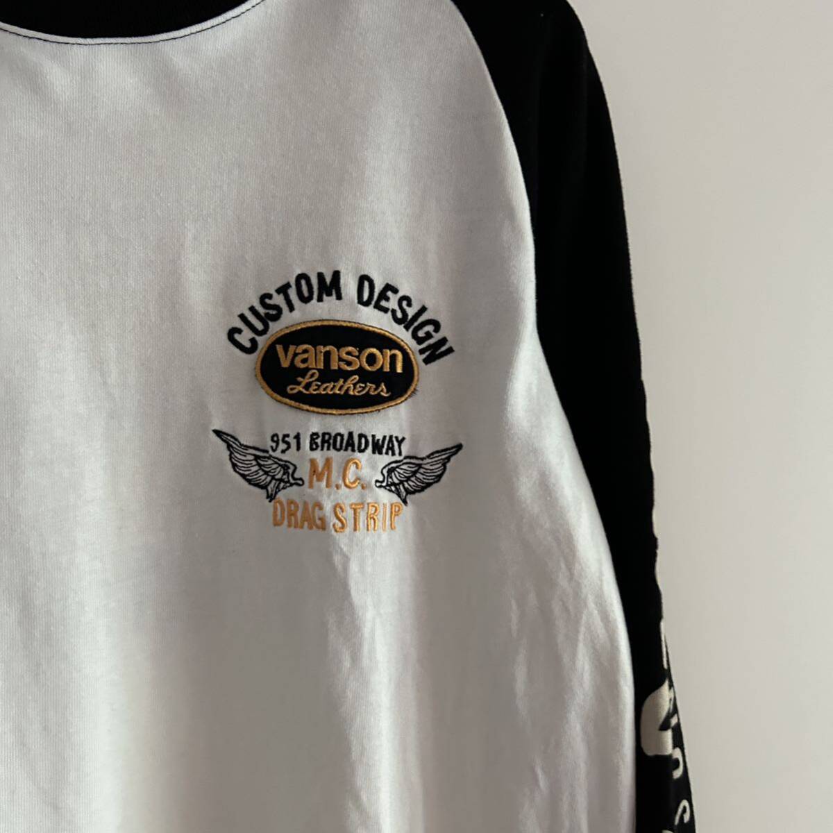 VANSON バンソン ラグランスリーブTシャツ M モーターサイクル ロゴ刺繍 袖プリント_画像5