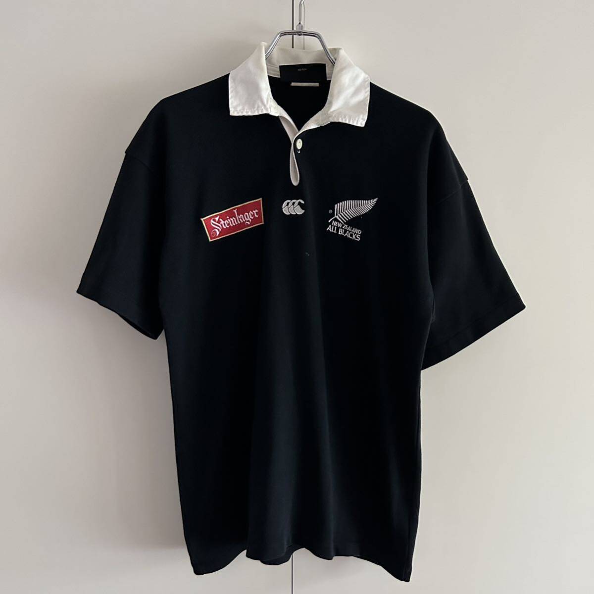 CANTERBURY OF NEW ZEALAND ニュージーランド製 オールブラックス センターロゴ ラガーシャツ S ブラック オフィシャル 大きめ_画像2