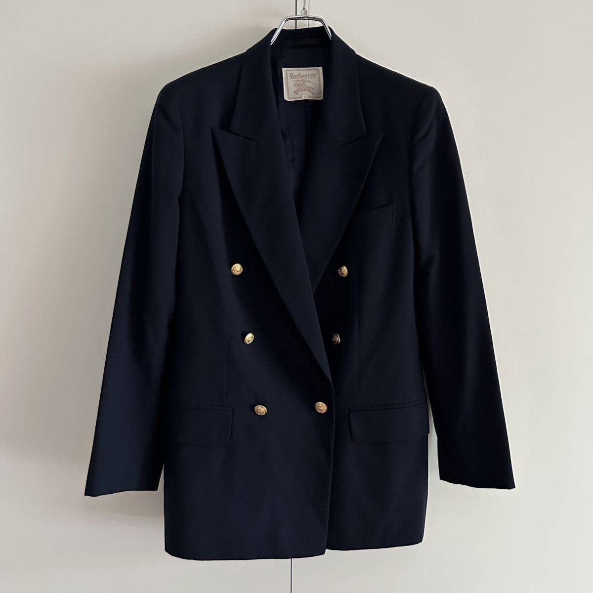 80s 90s Burberrys Burberry z Burberry двойной breast tailored jacket блейзер темно-синий 11 золотой кнопка темно-синий пятно б/у одежда 