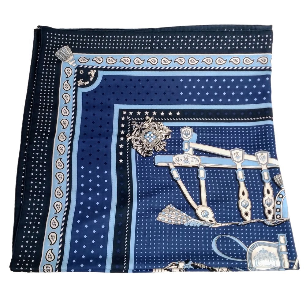 HERMES エルメス 22AW カシミア シルク スカーフ カレジュアン140 Harnais de Cour Bandana 宮廷の馬具 バンダナ 正規品 / 33924_画像2