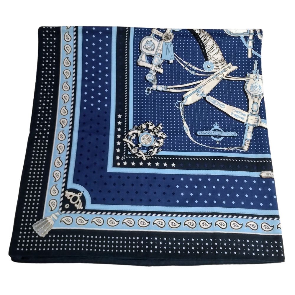 HERMES エルメス 22AW カシミア シルク スカーフ カレジュアン140 Harnais de Cour Bandana 宮廷の馬具 バンダナ 正規品 / 33924_画像4