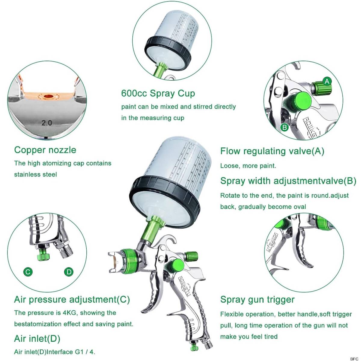  air spray gun gravity type calibre 1.4mm 1.7mm 2.0mm 600ml three kind nozzle attaching green free shipping painting air spray gun airbrush blow . attaching 