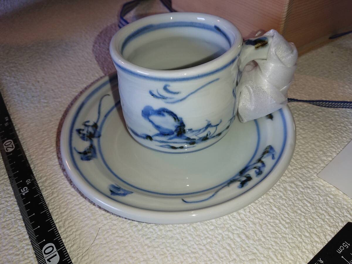 ● 廣永窯 藤村 州二 染付山川文 コーヒーカップ & ソーサー 珈琲碗 箱付き 未使用の画像2