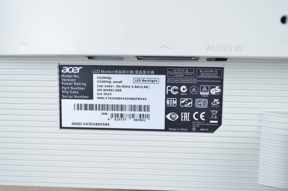 薄型　ACER　21.5型ワイド　V226HQL　フルHD　スピーカー内蔵　LED　ディスプレイ　⑦