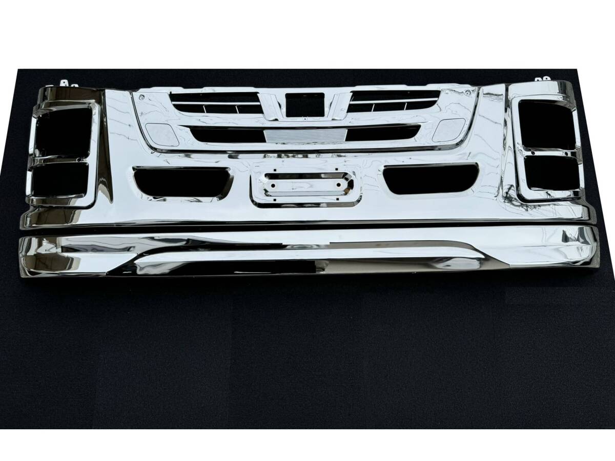 ファイブスターギガ メッキ フロントバンパー リップスポイラー インナーグリル ライトカバー 4点セット 新品 いすゞ 大型の画像2