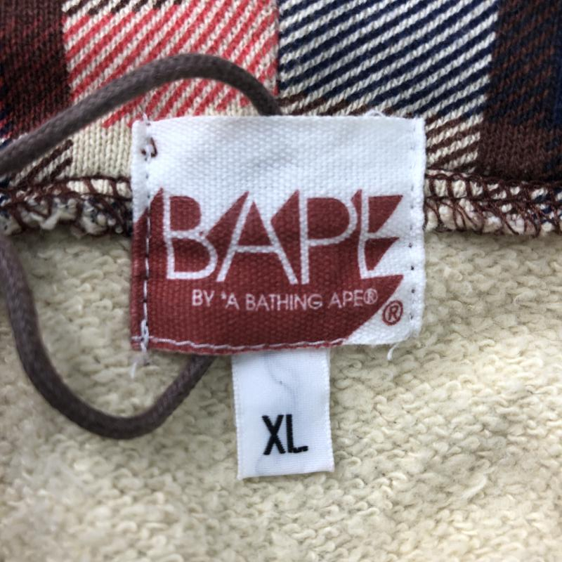 【中古】A BATHING APE ラブジェネチェックフルジップパーカー パーカー XL ブラウン ベージュ アベイシングエイプ [240010427806]_画像3