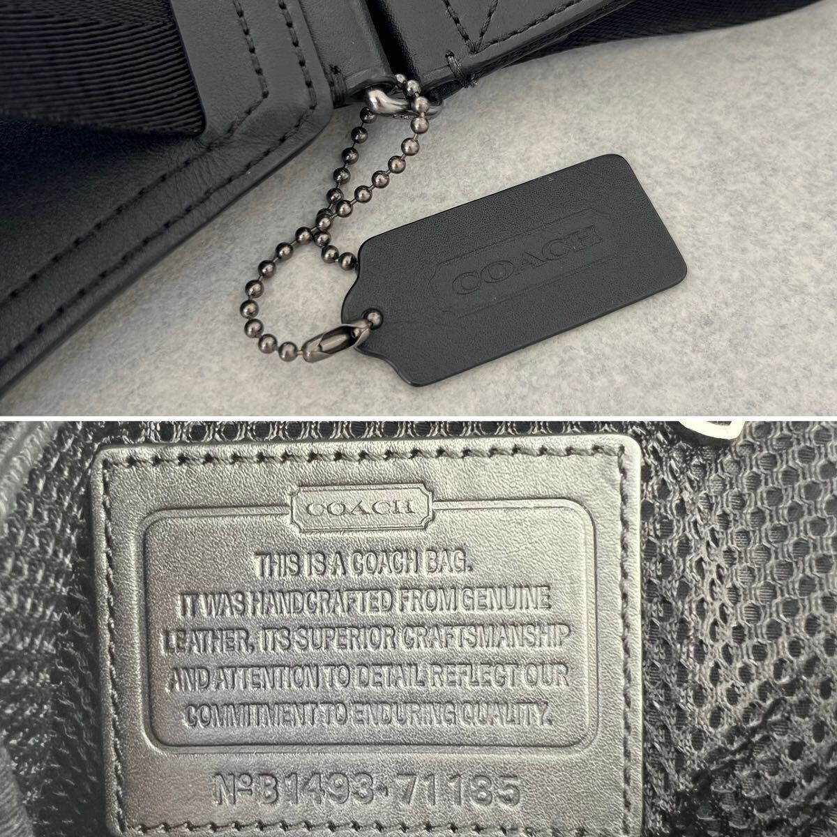 【中古】COACH コーチ ボディバッグ レザーショルダーバッグ BLACKブラック メンズ 斜めがけバッグ 保存袋付き 本革バッグ 黒シンプル