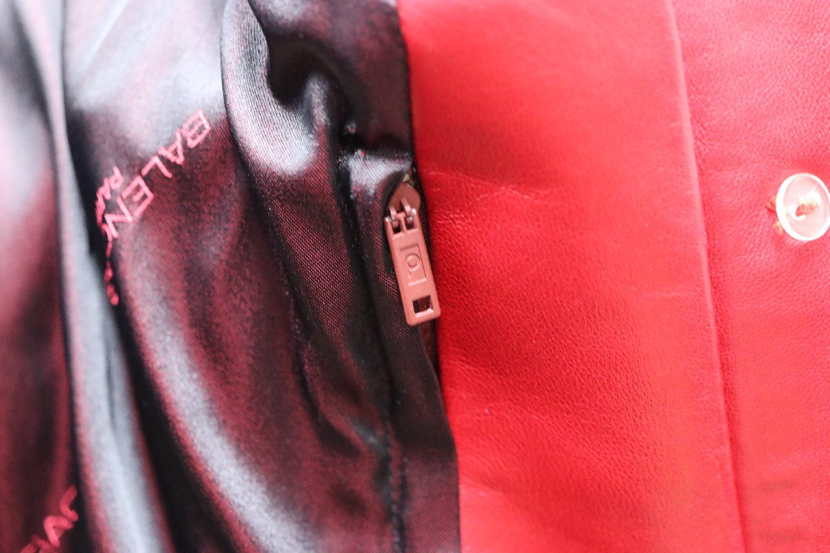 【中古美品】BALENCIAGA バレンシアガ フルレザー ガウンコート 赤 Red ユニセックス メンズ サイズF ロングコート 替えボタン有 1円～の画像8