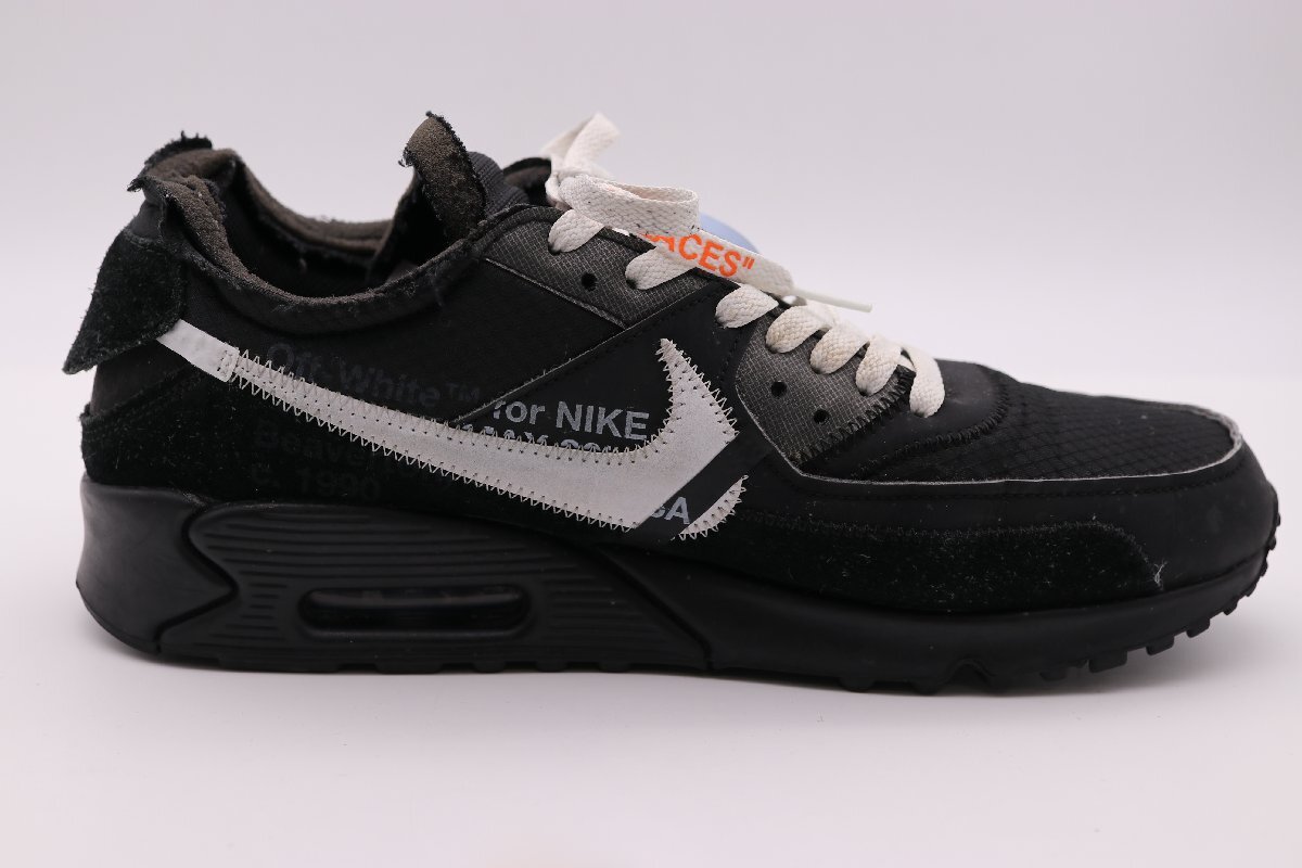 【中古美品】OFF-WHITE×NIKE オフホワイト ナイキ AIR MAX 90 エアマックス スニーカー 黒 ブラック サイズ10.5(28.5cm) 1円～の画像4