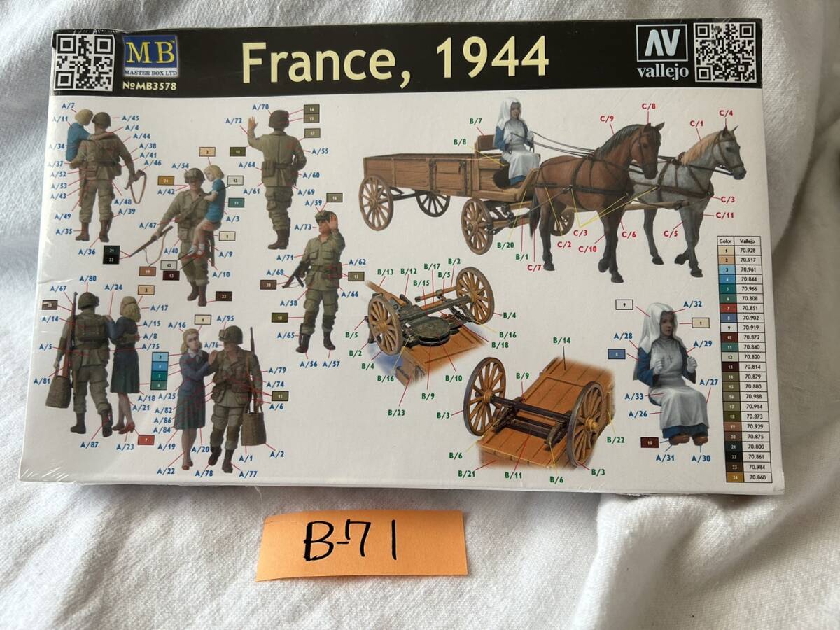  B71 1/35 フランス1944年・米降下兵3体＋民間人3体＋馬車 プラモデル 4544032686918 未使用_画像2