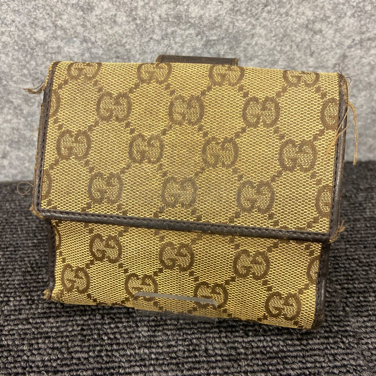 △【売り切り】グッチ GUCCI 二つ折り財布 GGキャンバス キャンバス/レザー ベージュ/ダークブラウン ユニセックス_画像2