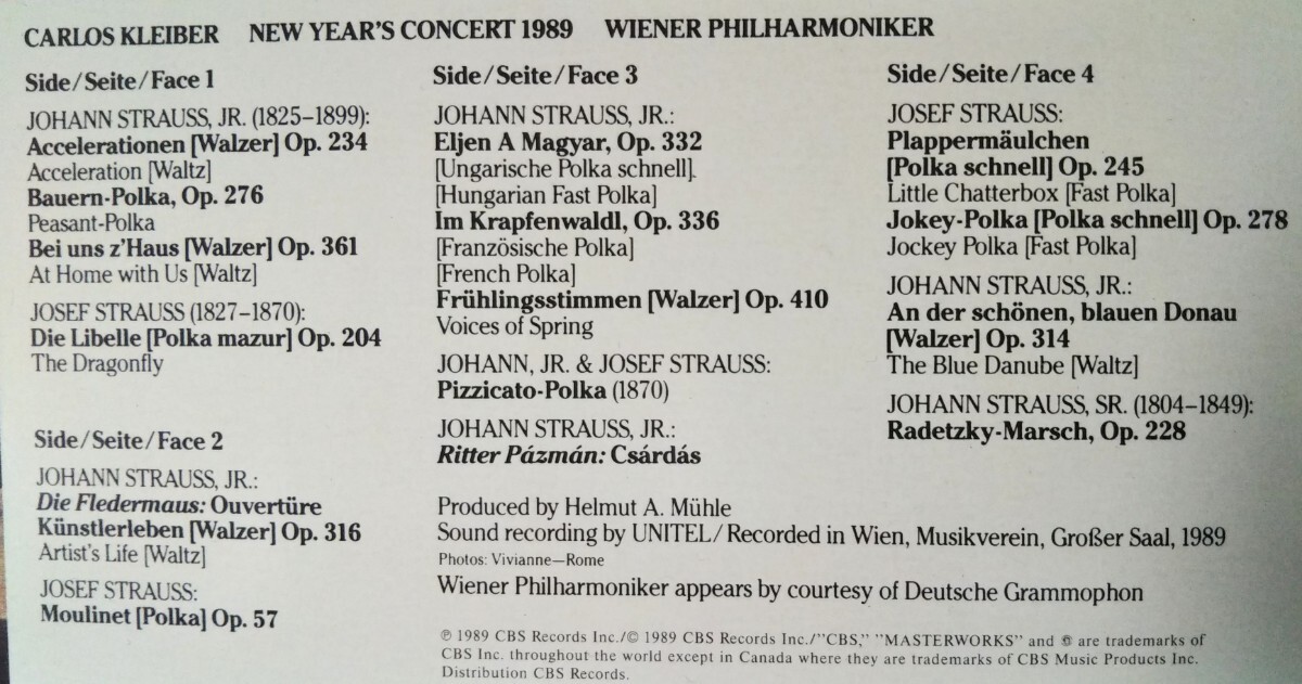 カルロス・クライバー 1989 ニューイヤーコンサート 2LP蘭CBS ウィーンフィル CARLOS KLEIBER NEW YEAR CONCERT WIENER PHILHARMONIKER LP_画像4