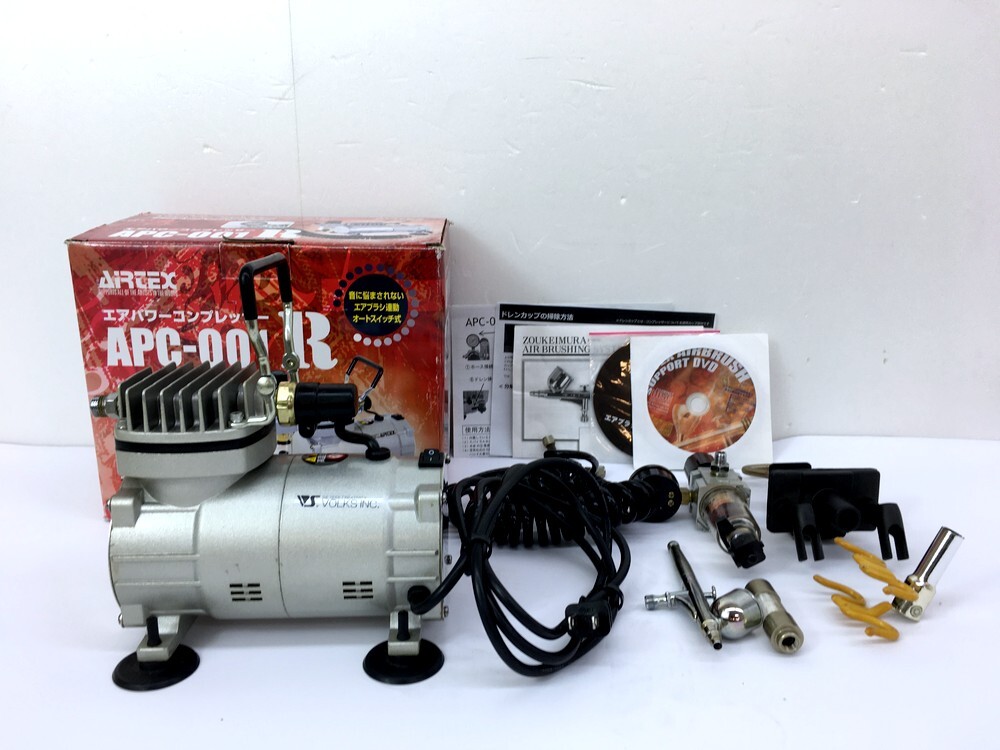 【同梱可】【80】中古品 エアテックス APC-001R コンプレッサー PM-A エアブラシ付 動作OK_画像1