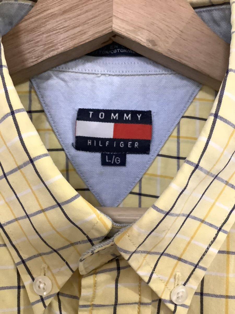 TOMMYHILFIGER トミーヒルフィガー　ボタンダウンシャツ　チェック柄　長袖シャツ　レモンイエロー　ストリート　メンズ　古着_画像3