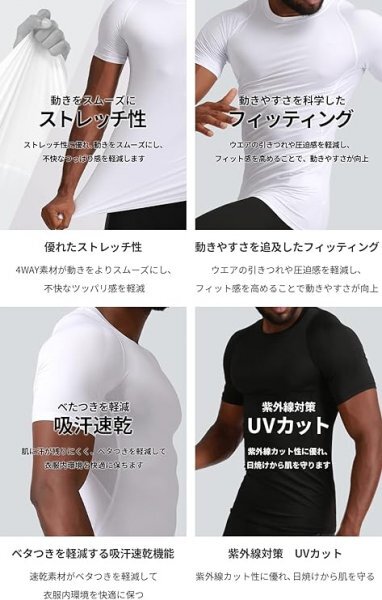 IWAMA HOSEI 岩間縫製 コンプレッションウェア メンズ 半袖 アンダーウェア 加圧シャツ Tシャツ 男性用 インナー 丸首 ブラック 黒 M 22_画像6