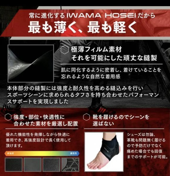 【IWAMA HOSEI】 足首サポーター ANCLE FIT 右足用 テーピング 捻挫防止 フリーサイズ 男性用 メンズ 新品未使用 22_画像3