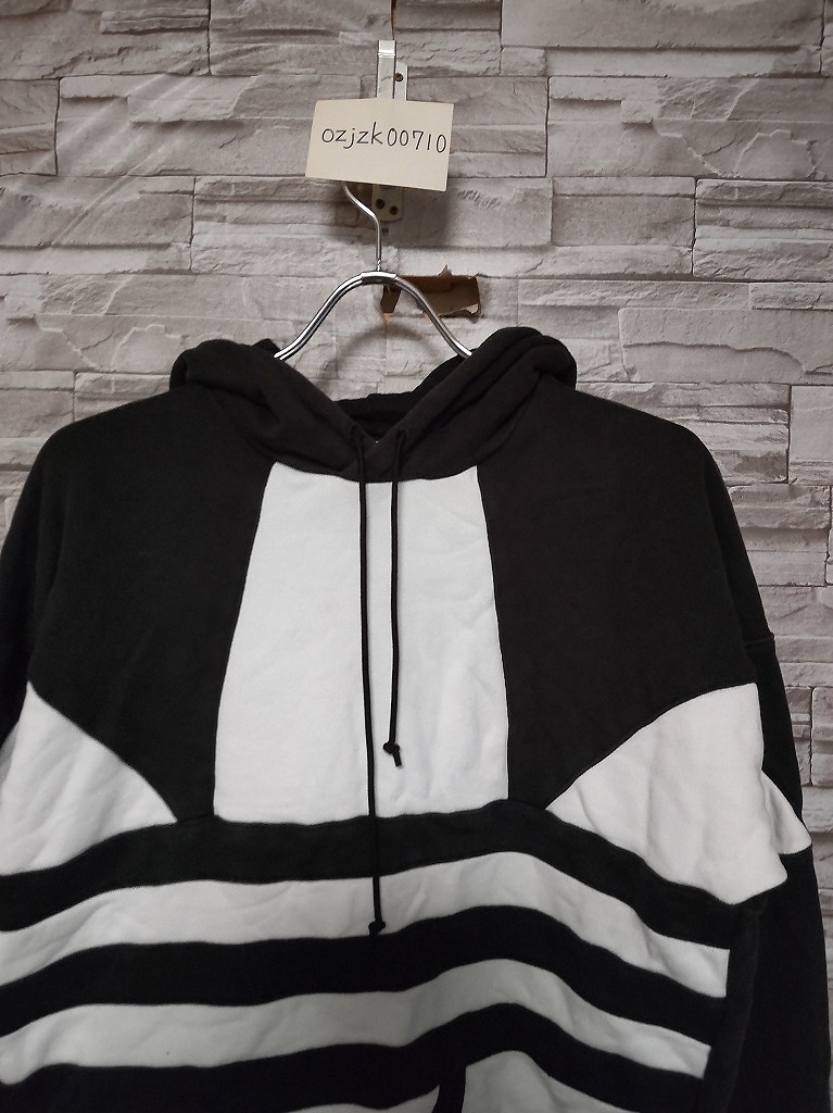 women's G571 adidas アディダス LRG LOGO HOODIE ラージ ロゴ フーディー プルオーバー スウェット パーカー M ブラック/ホワイト_画像1