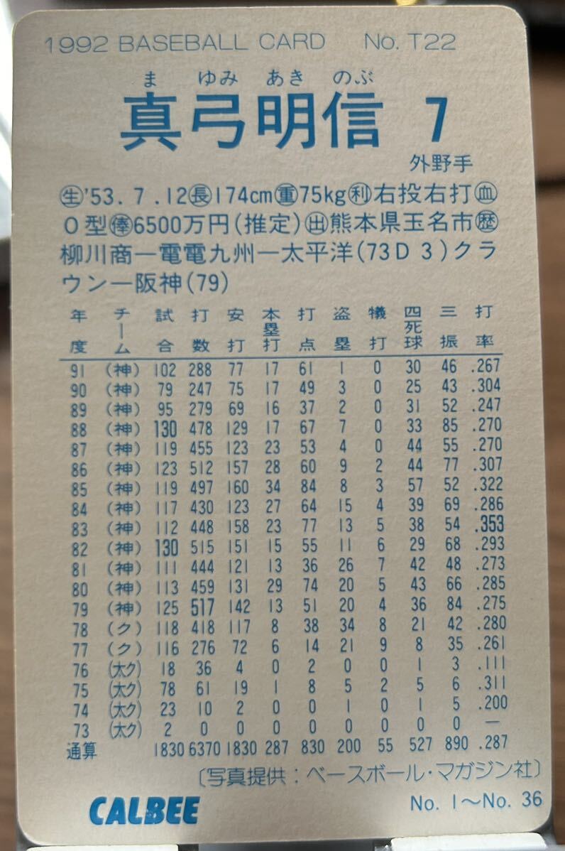 カルビー 1992年 No. T22 真弓明信の画像2