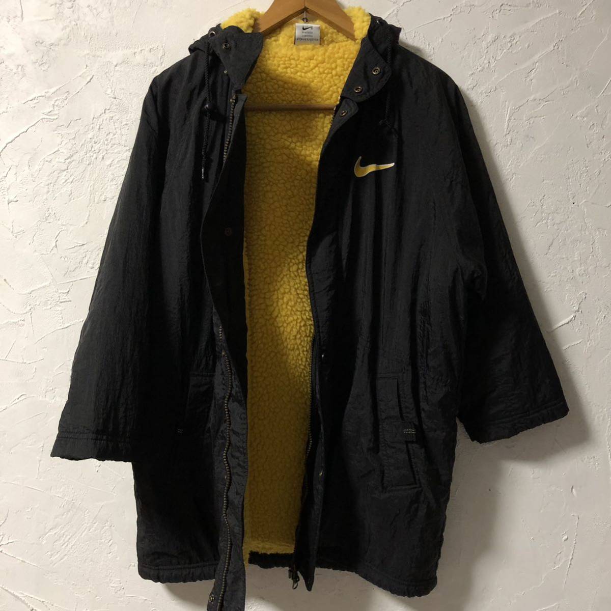 T34 NIKE ナイキ ベンチコート ナイロンジャケット 90s vintage スウッシュ BOYS M10-12 ロングコート 裏ボアの画像4