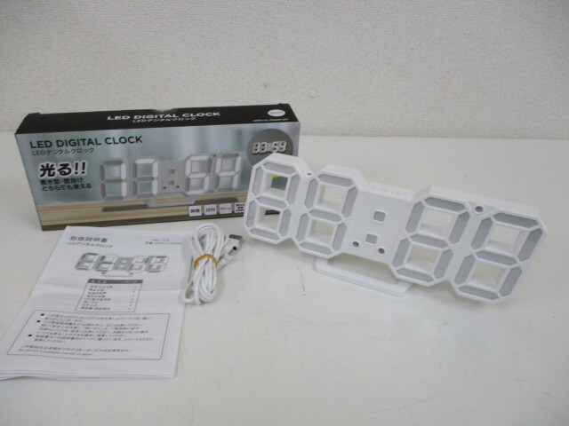 LED DIGITAL CLOCK LEDデジタルクロック GRFD-CL DS6609 WH　ホワイト　ゲオ　中古品　激安1円スタート